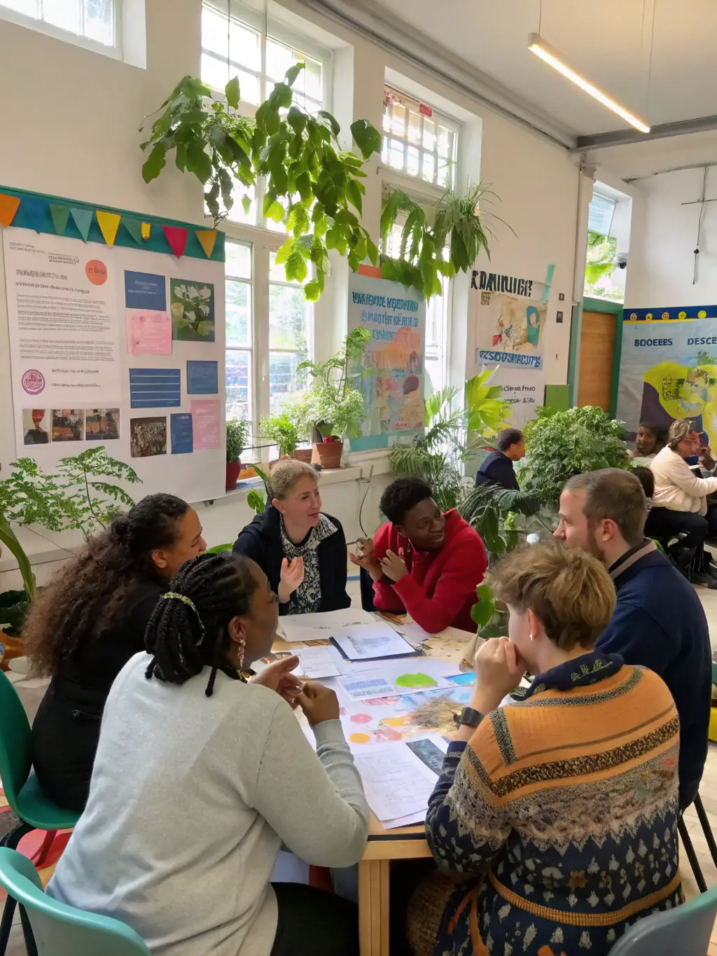 A diverse group of residents participating in a community meeting, fostering a sense of unity and collaboration in decision-making.